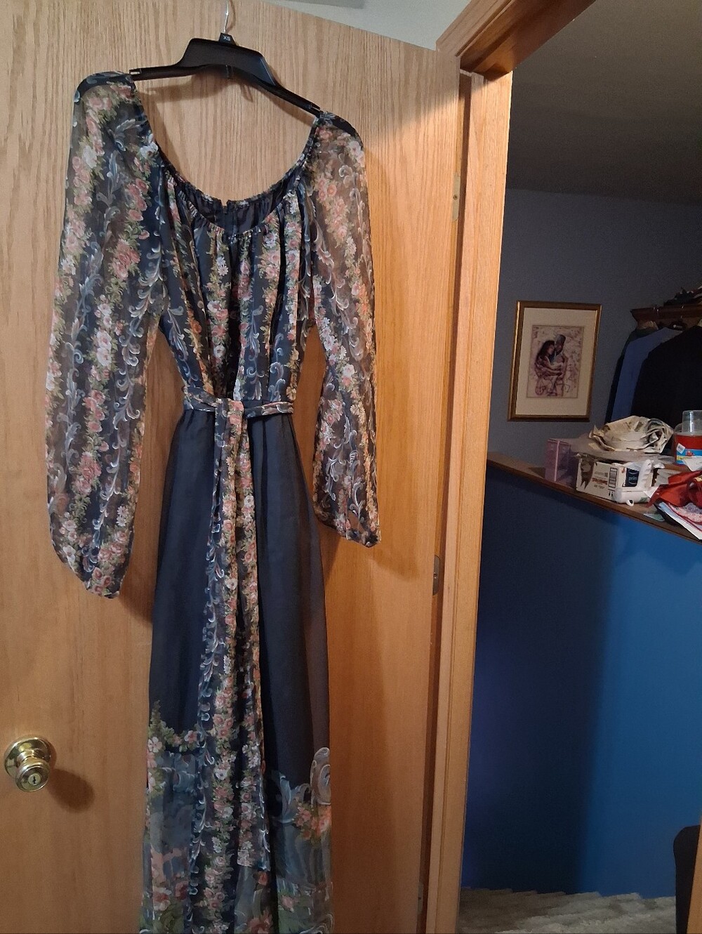 vintage bohemian prairie maxi dress boho peasant , fairy, Romantic Whimsical